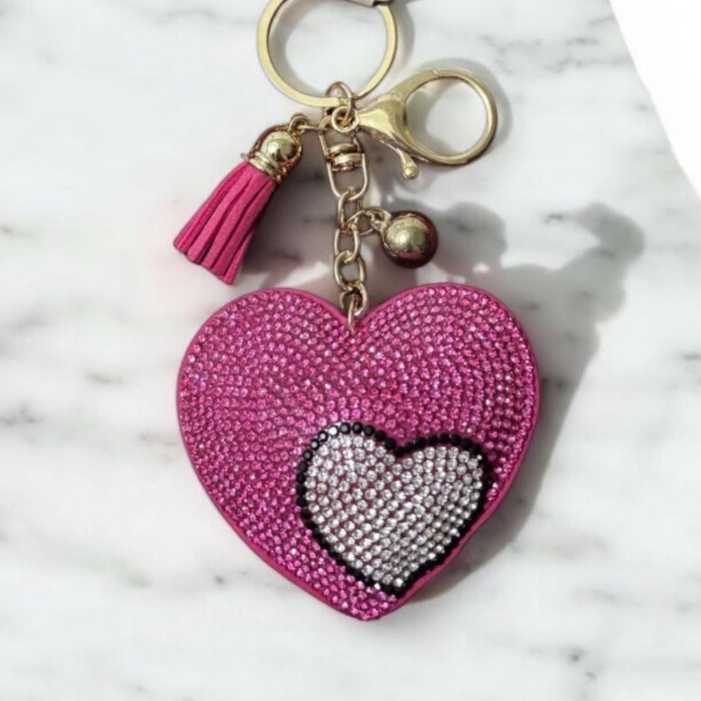 Pink Heart Keychain with Tassel